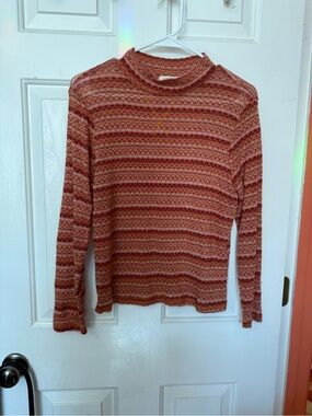 Christy Dawn Women’s Striped Mock Neck Long-Sleeve Top - Rust Pink